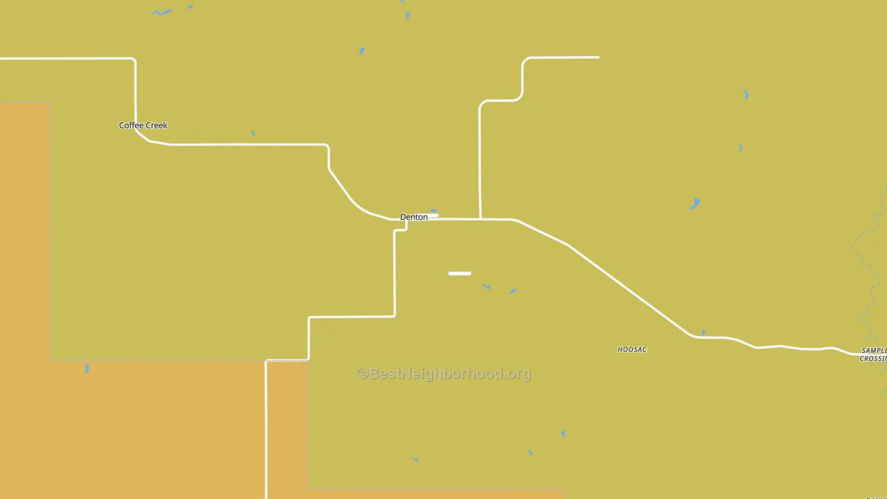 Map of the best neighborhoods in the Denton area, with better matches in green and worse matches in red