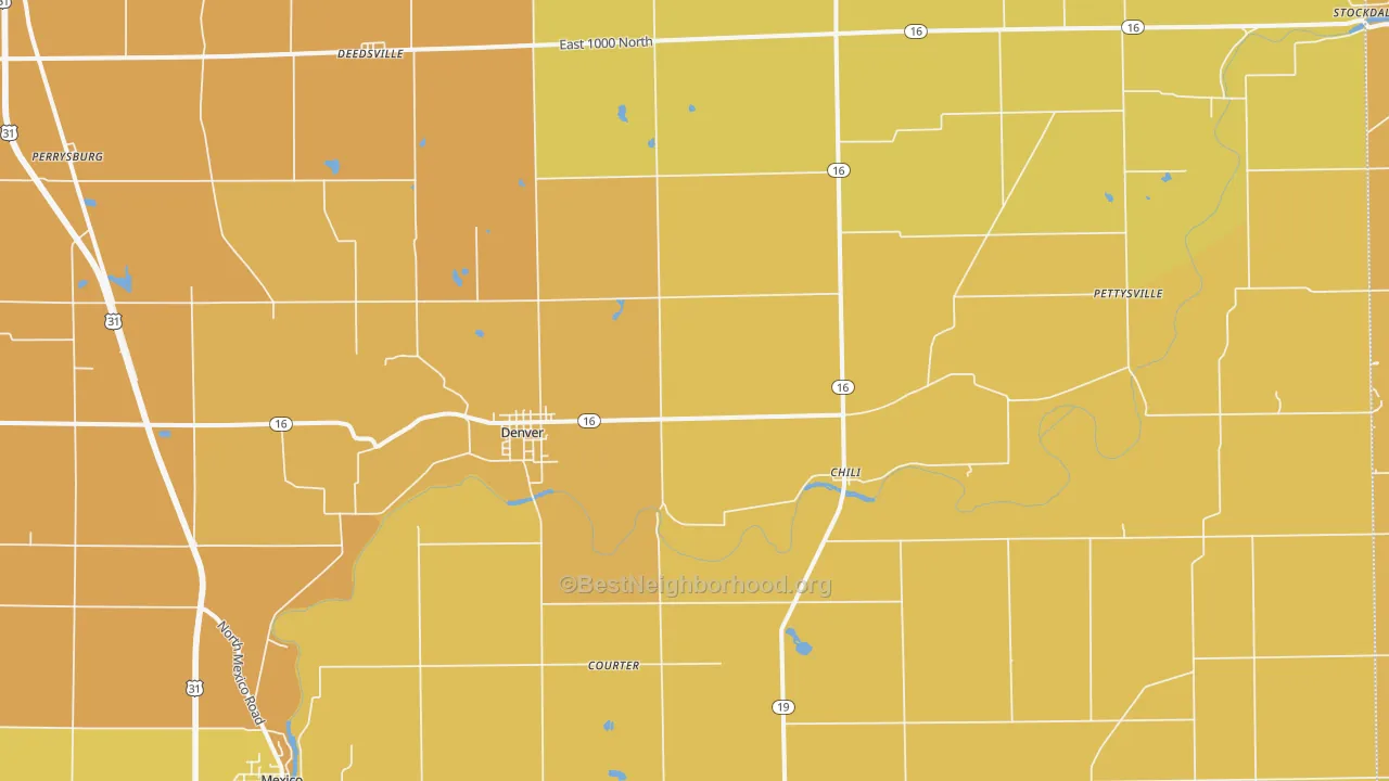 Map of the best neighborhoods in the Denver area, with better matches in green and worse matches in red