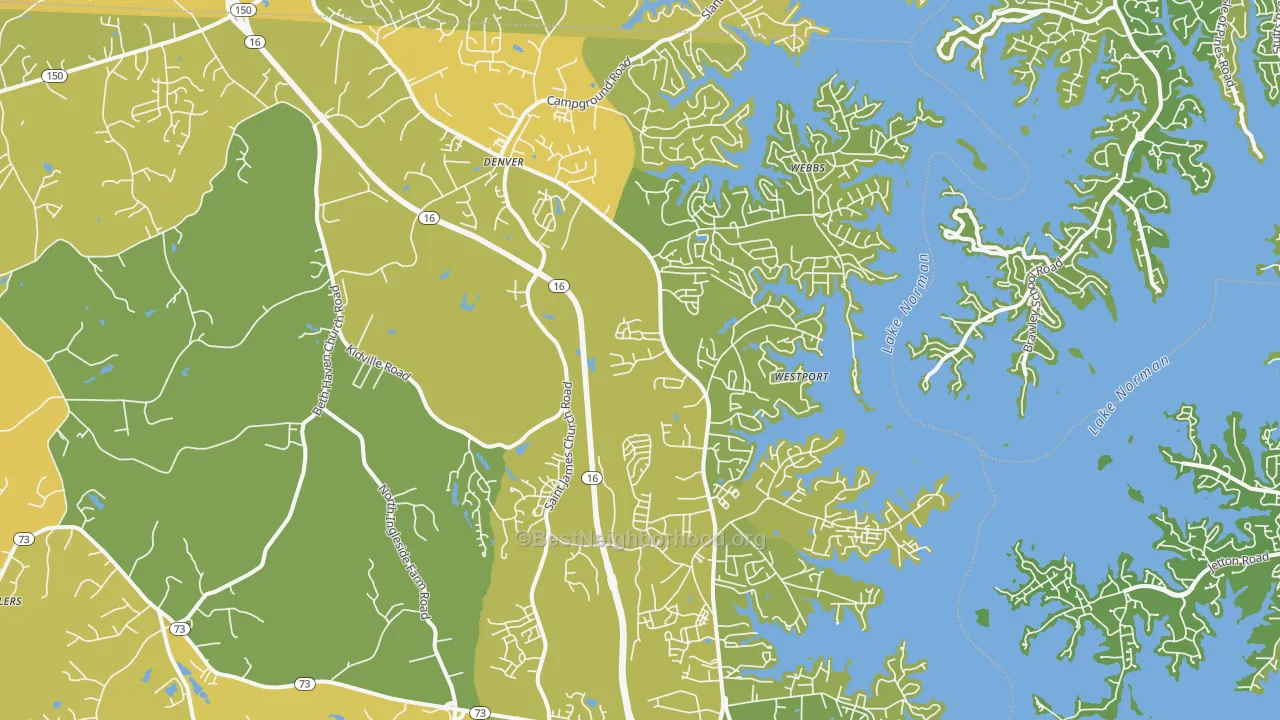 Map of the best neighborhoods in the Denver area, with better matches in green and worse matches in red