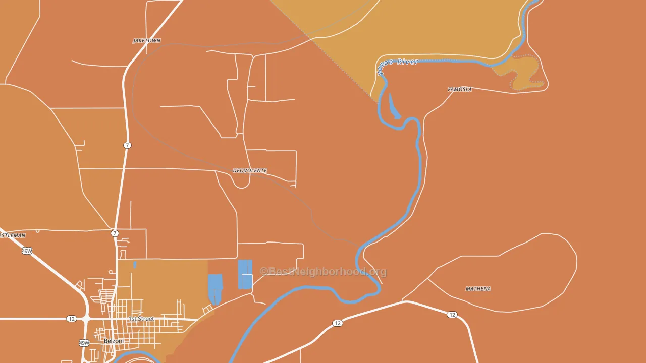 Map of the best neighborhoods in the Deovolente area, with better matches in green and worse matches in red