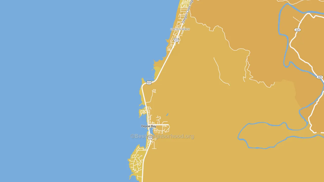 Map of the best neighborhoods in the Depoe Bay area, with better matches in green and worse matches in red