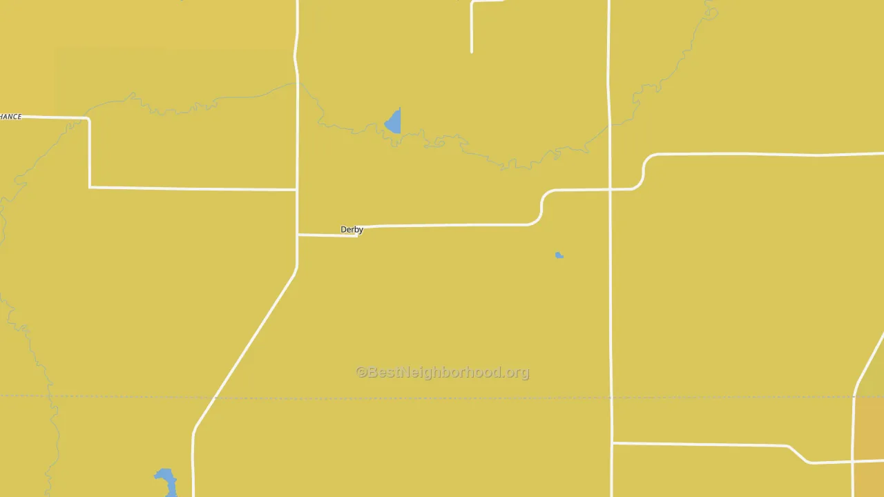 Map of the best neighborhoods in the Derby area, with better matches in green and worse matches in red