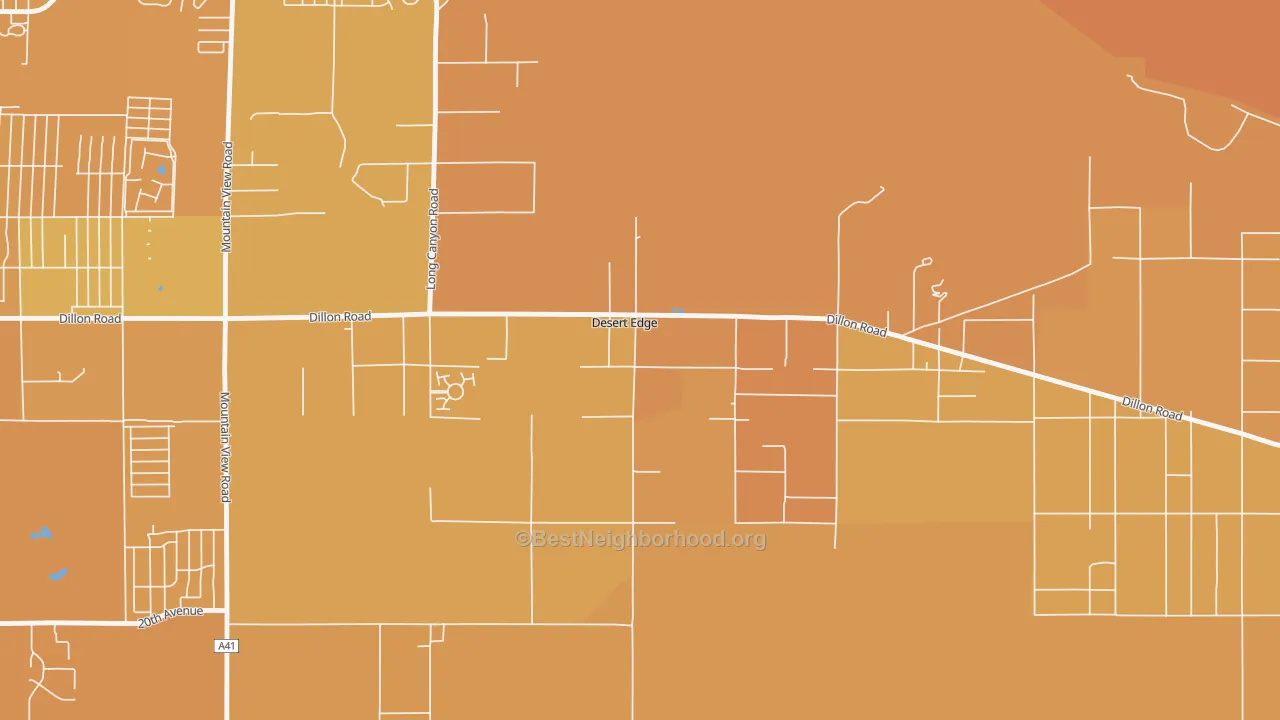 Map of the best neighborhoods in the Desert Edge area, with better matches in green and worse matches in red