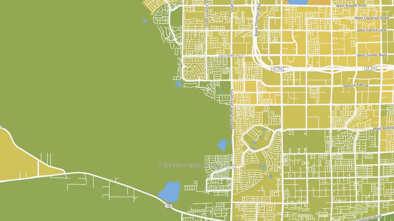 Map of the best neighborhoods in the Desert Hills, Las Vegas area, with better matches in green and worse matches in red