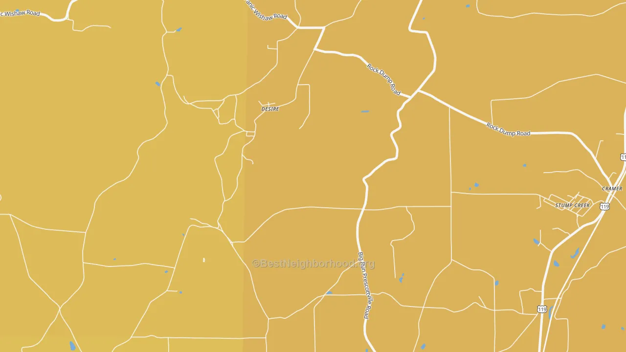 Map of the best neighborhoods in the Desire area, with better matches in green and worse matches in red