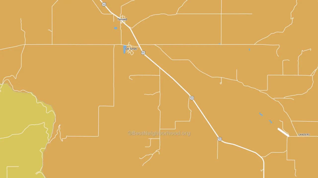 Map of the best neighborhoods in the DeSmet area, with better matches in green and worse matches in red
