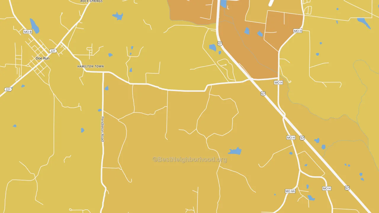 Map of the best neighborhoods in the DeSmet area, with better matches in green and worse matches in red