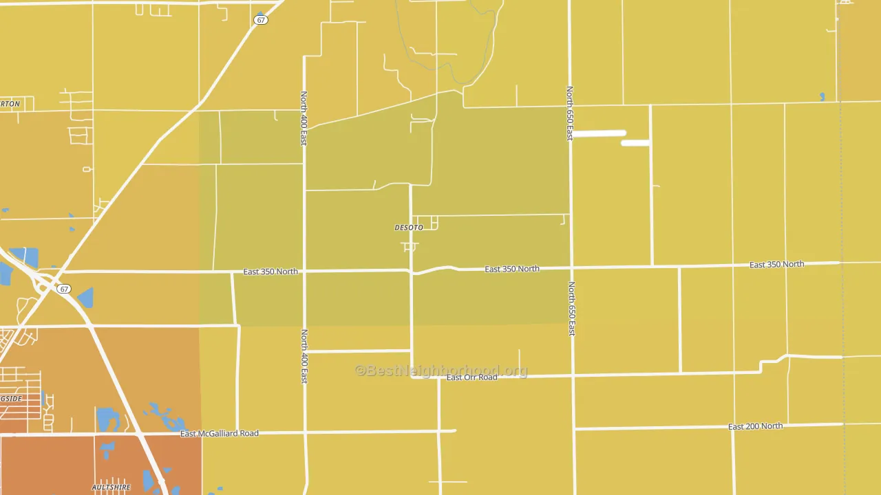 Map of the best neighborhoods in the DeSoto area, with better matches in green and worse matches in red