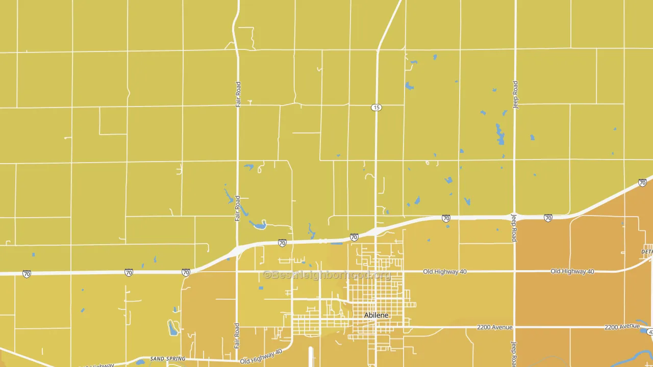 Map of the best neighborhoods in the Detroit area, with better matches in green and worse matches in red