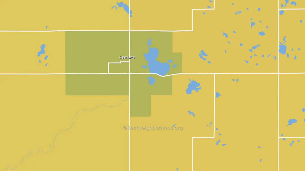 Map of the best neighborhoods in the Deuel County area, with better matches in green and worse matches in red