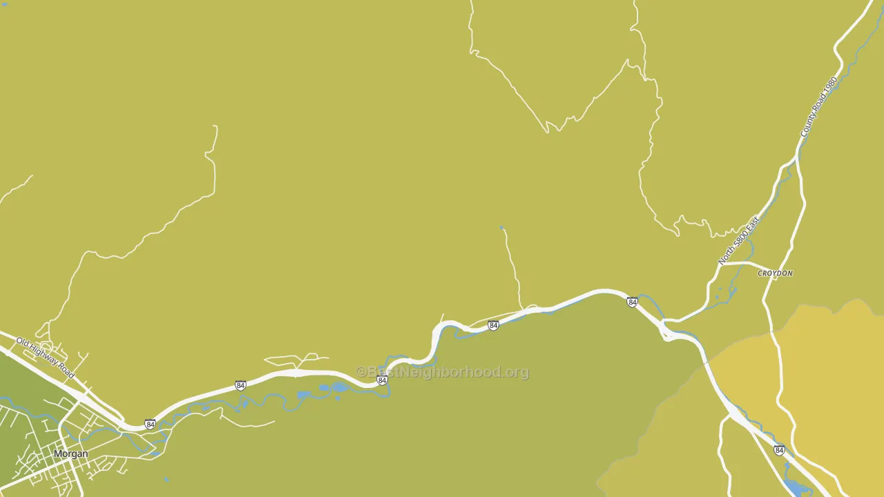 Map of the best neighborhoods in the Devils Slide area, with better matches in green and worse matches in red