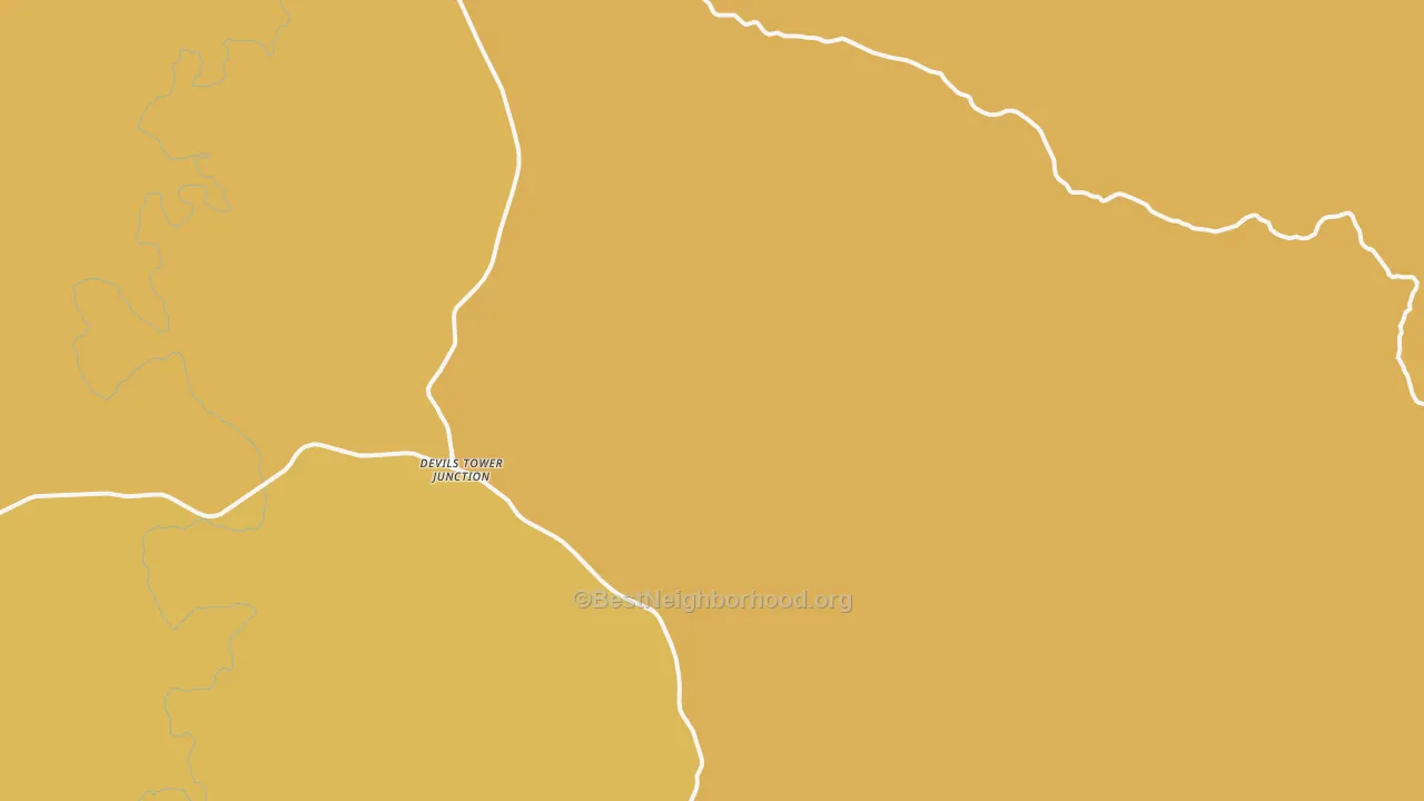 Map of the best neighborhoods in the Devils Tower area, with better matches in green and worse matches in red