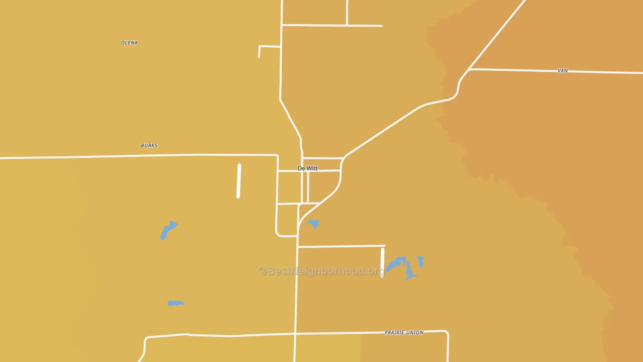 Map of the best neighborhoods in the DeWitt area, with better matches in green and worse matches in red