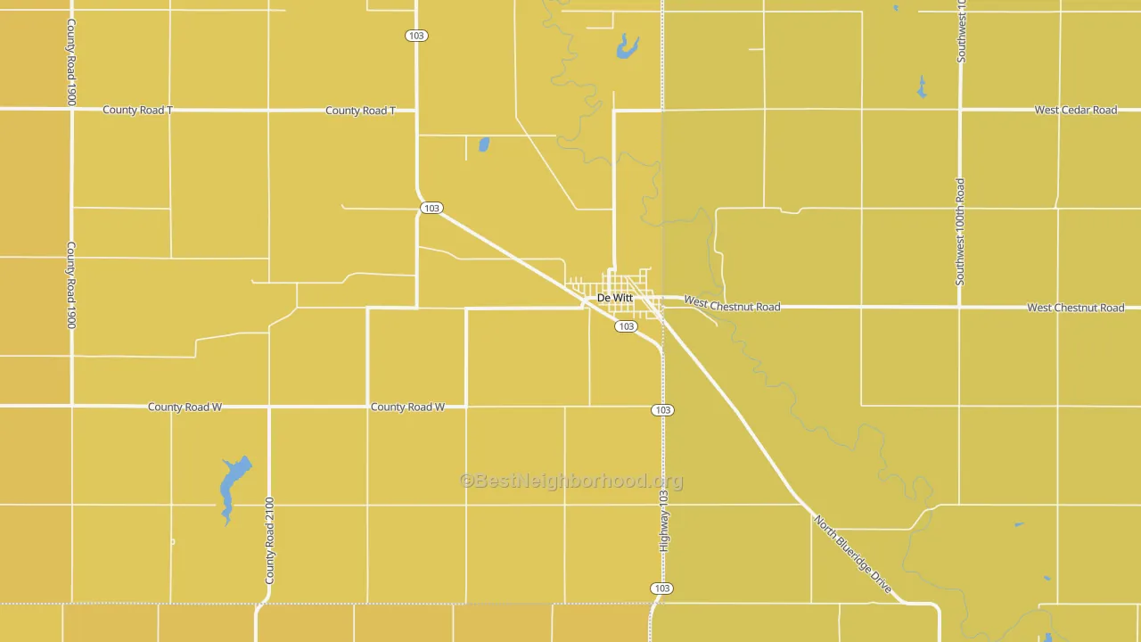 Map of the best neighborhoods in the DeWitt area, with better matches in green and worse matches in red