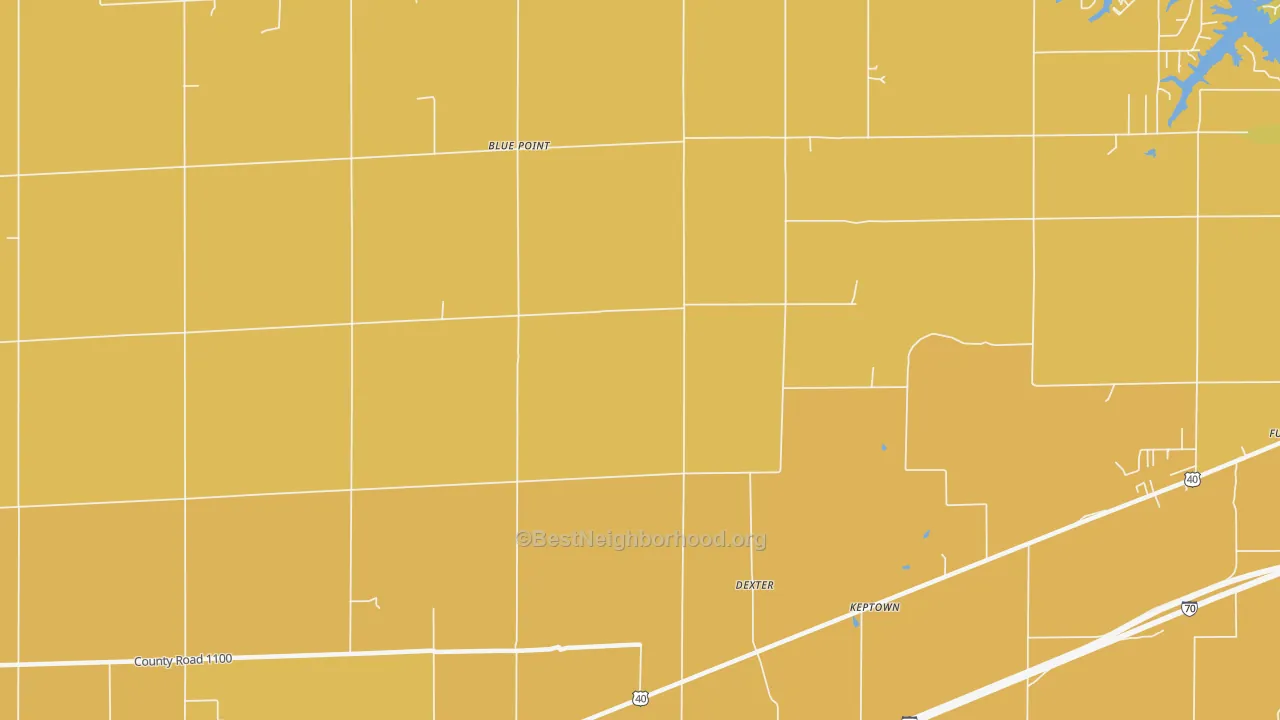 Map of the best neighborhoods in the Dexter area, with better matches in green and worse matches in red