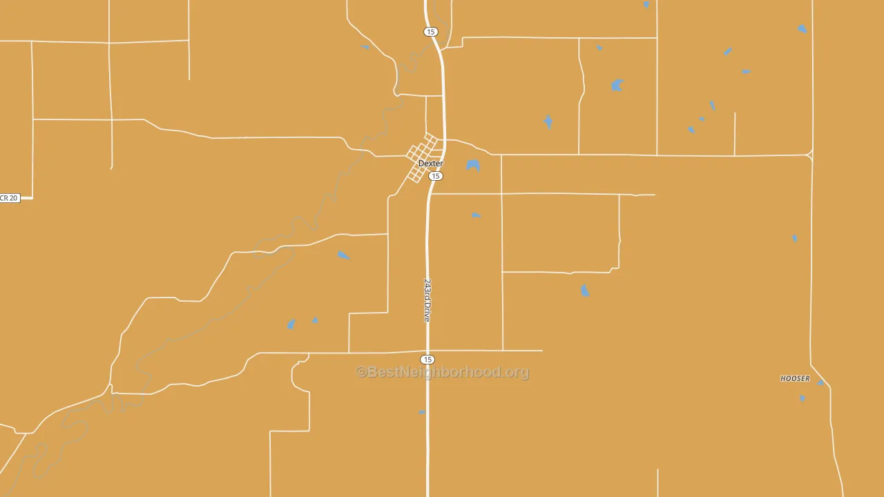 Map of the best neighborhoods in the Dexter area, with better matches in green and worse matches in red