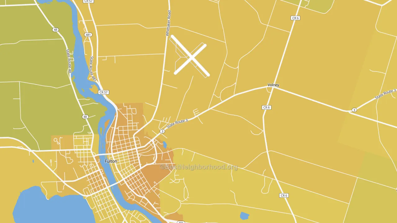 Map of the best neighborhoods in the Dexterville area, with better matches in green and worse matches in red
