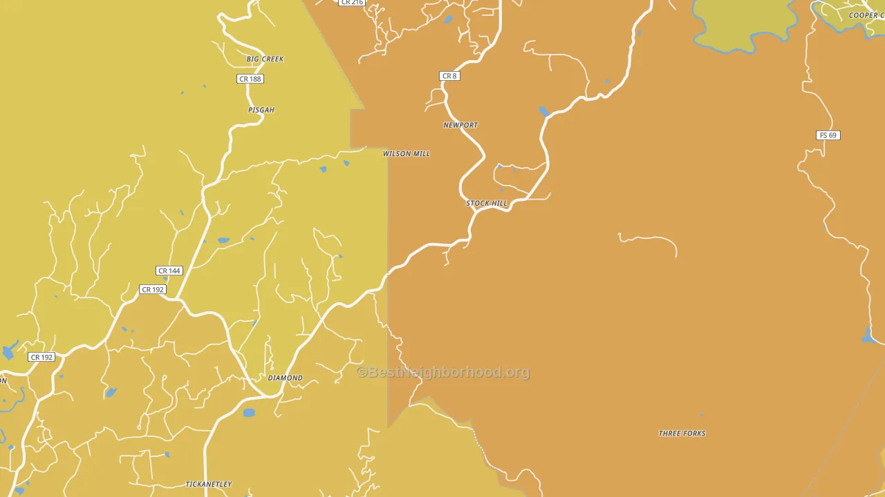 Map of the best neighborhoods in the Dial area, with better matches in green and worse matches in red