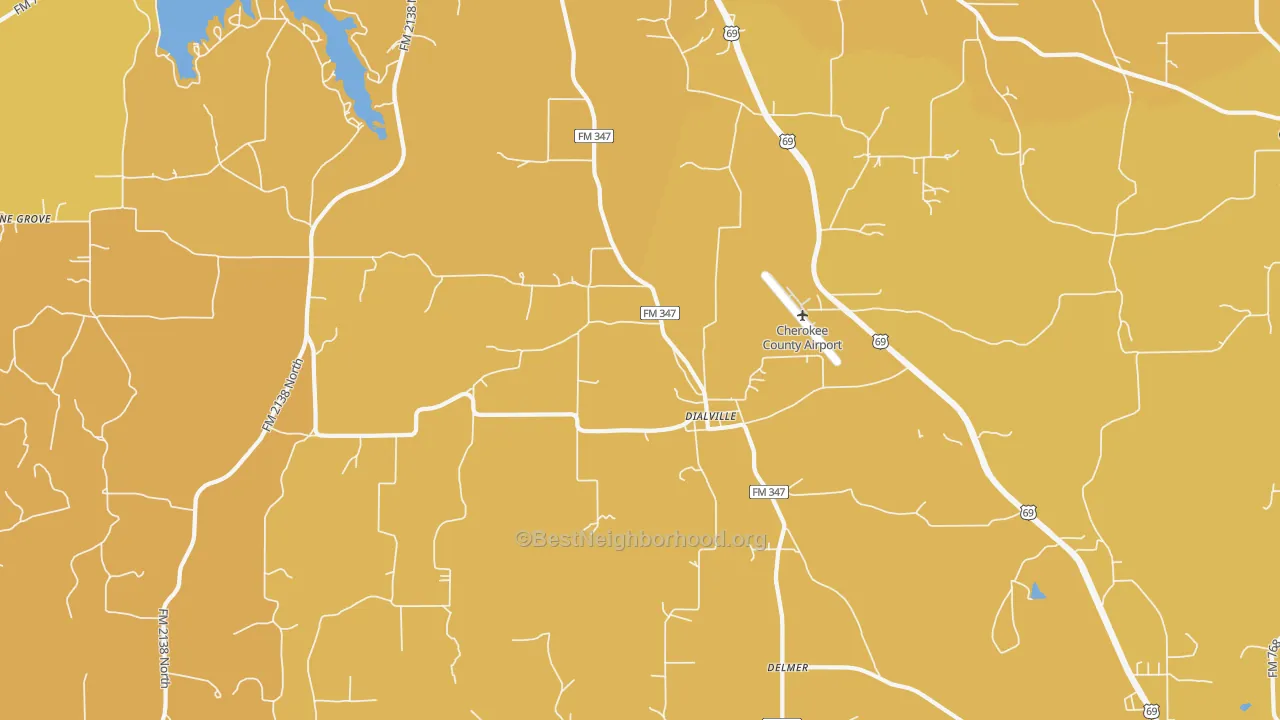 Map of the best neighborhoods in the Dialville area, with better matches in green and worse matches in red