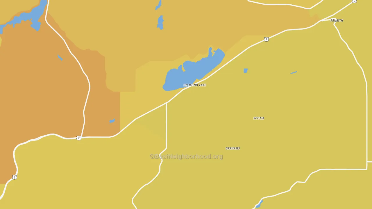 Map of the best neighborhoods in the Diamond Lake area, with better matches in green and worse matches in red