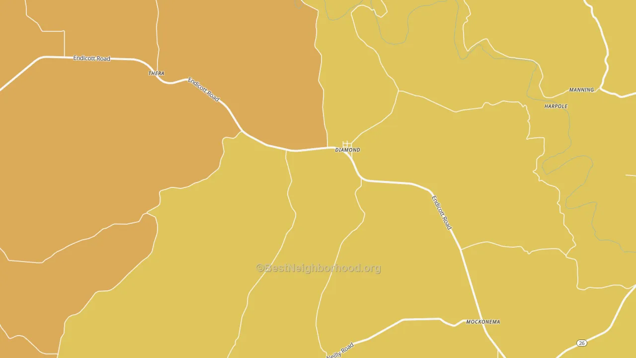 Map of the best neighborhoods in the Diamond area, with better matches in green and worse matches in red