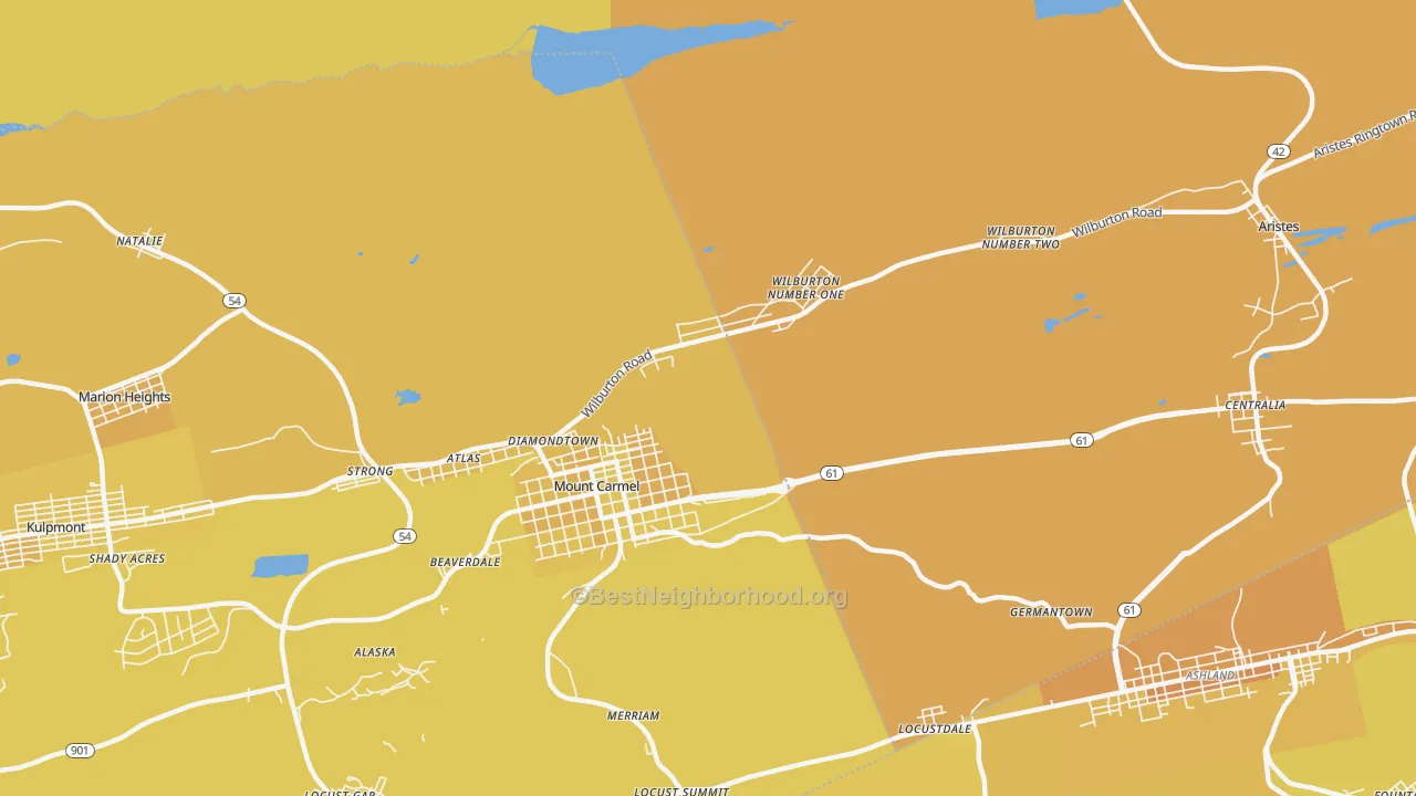 Map of the best neighborhoods in the Diamondtown area, with better matches in green and worse matches in red