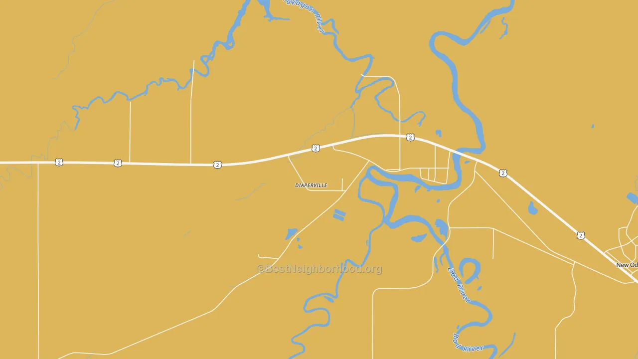 Map of the best neighborhoods in the Diaperville area, with better matches in green and worse matches in red