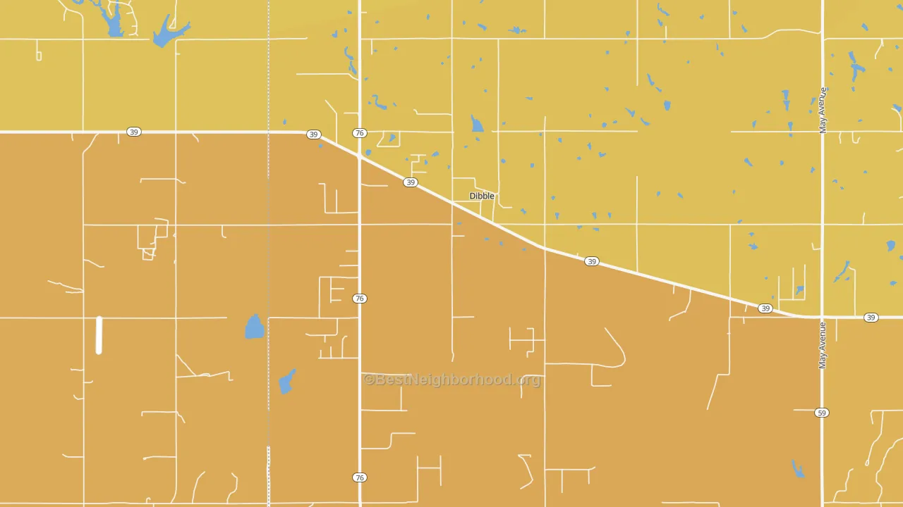 Map of the best neighborhoods in the Dibble area, with better matches in green and worse matches in red