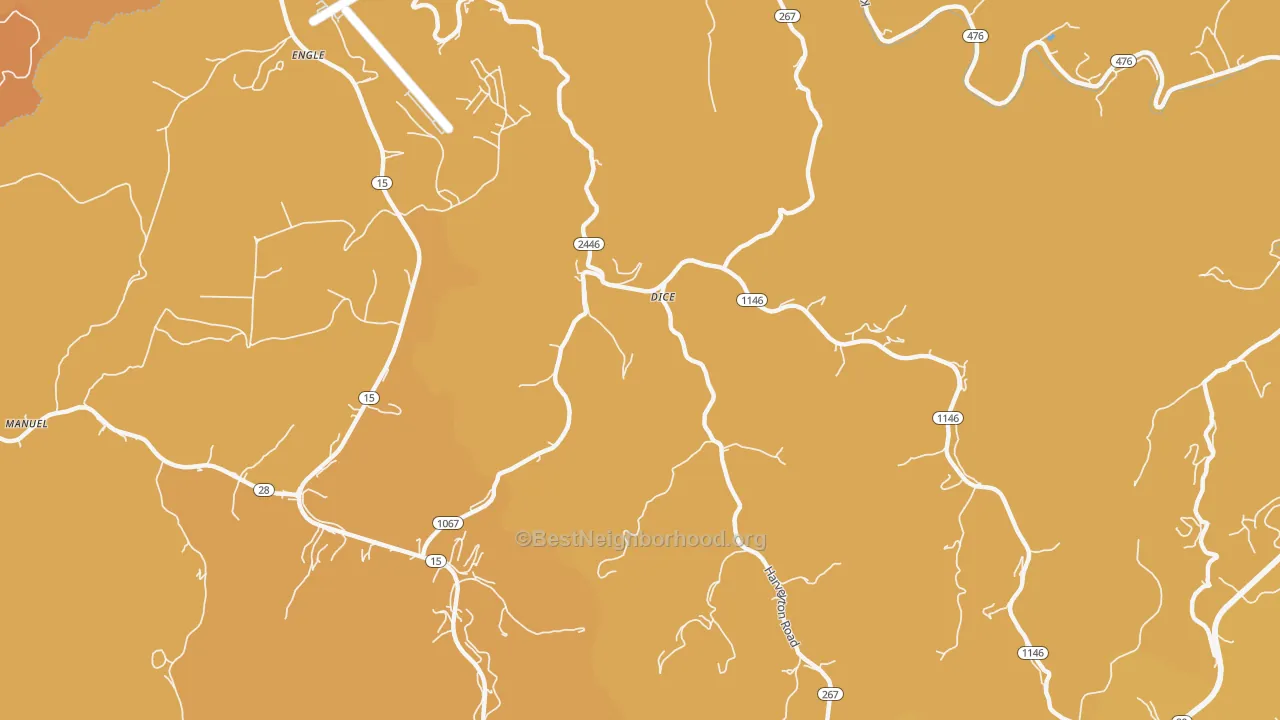 Map of the best neighborhoods in the Dice area, with better matches in green and worse matches in red