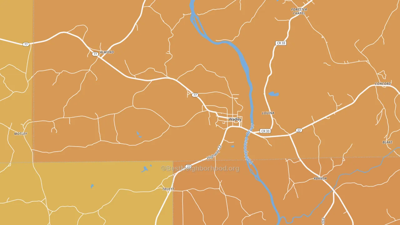 Map of the best neighborhoods in the Dickert area, with better matches in green and worse matches in red