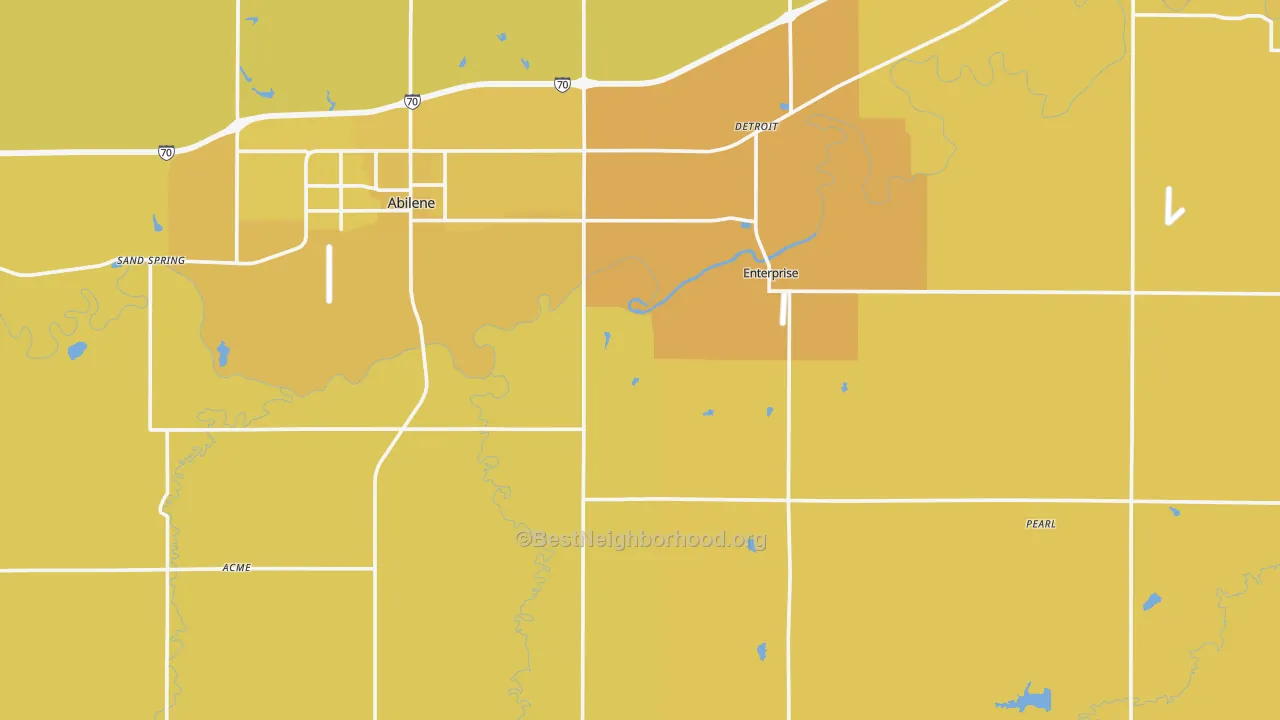 Map of the best neighborhoods in the Dickinson County area, with better matches in green and worse matches in red