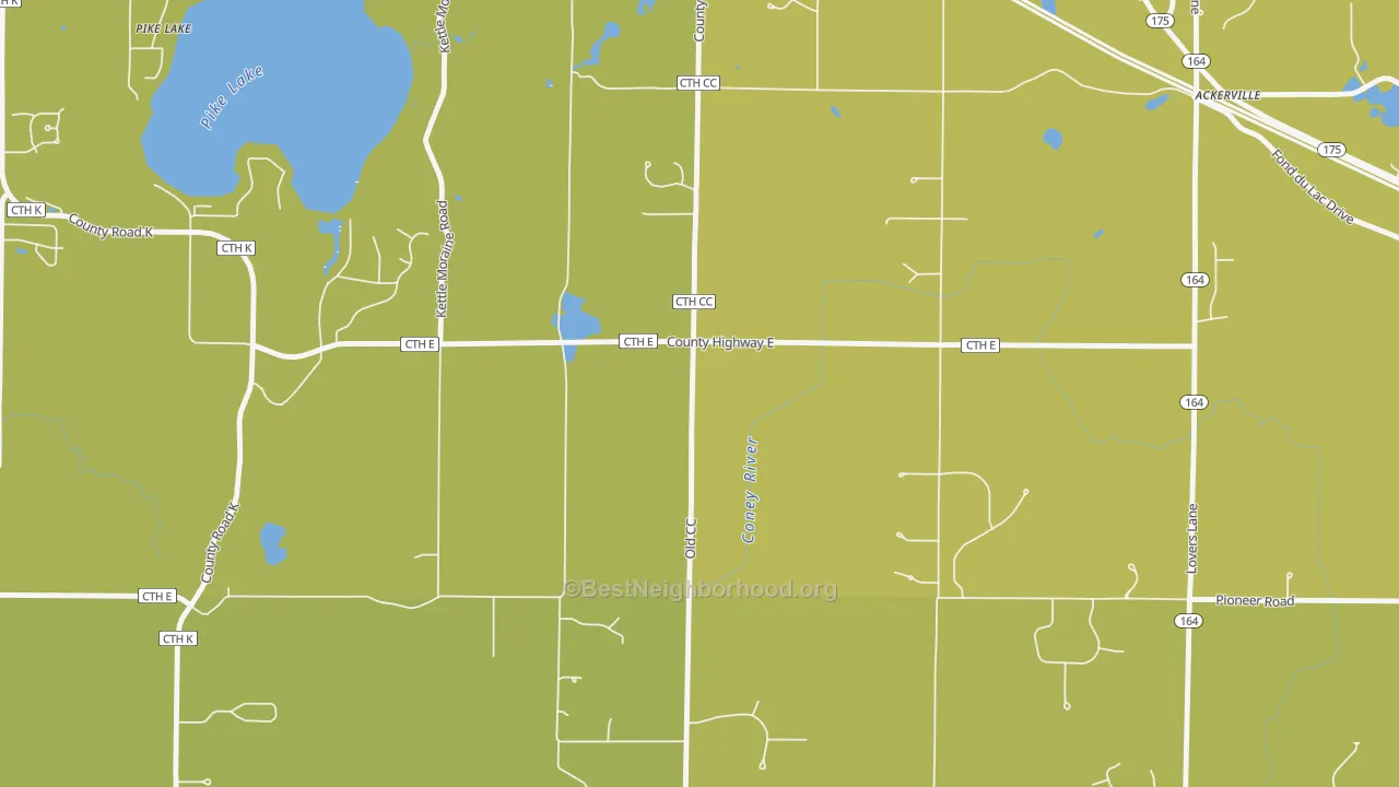 Map of the best neighborhoods in the Diefenbach Corners area, with better matches in green and worse matches in red