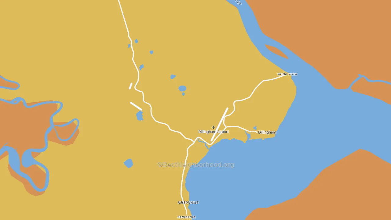 Map of the best neighborhoods in the Dillingham area, with better matches in green and worse matches in red