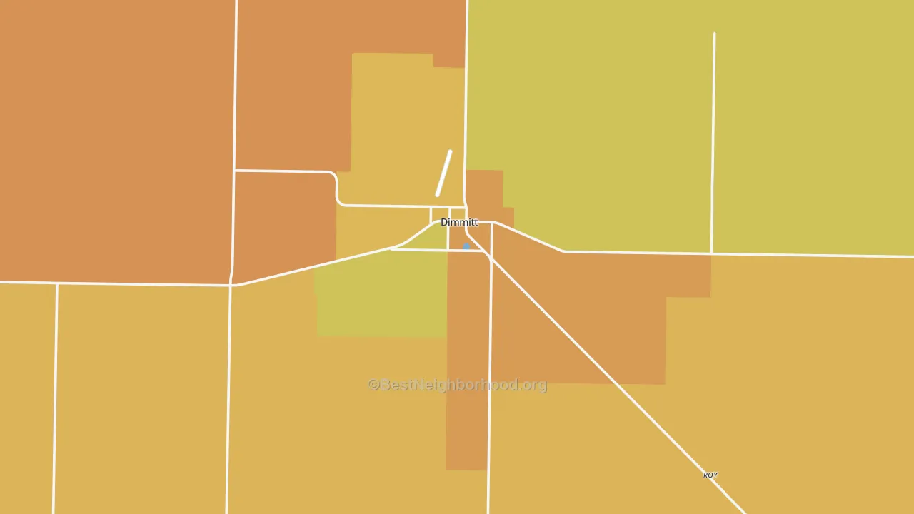 Map of the best neighborhoods in the Dimmitt area, with better matches in green and worse matches in red