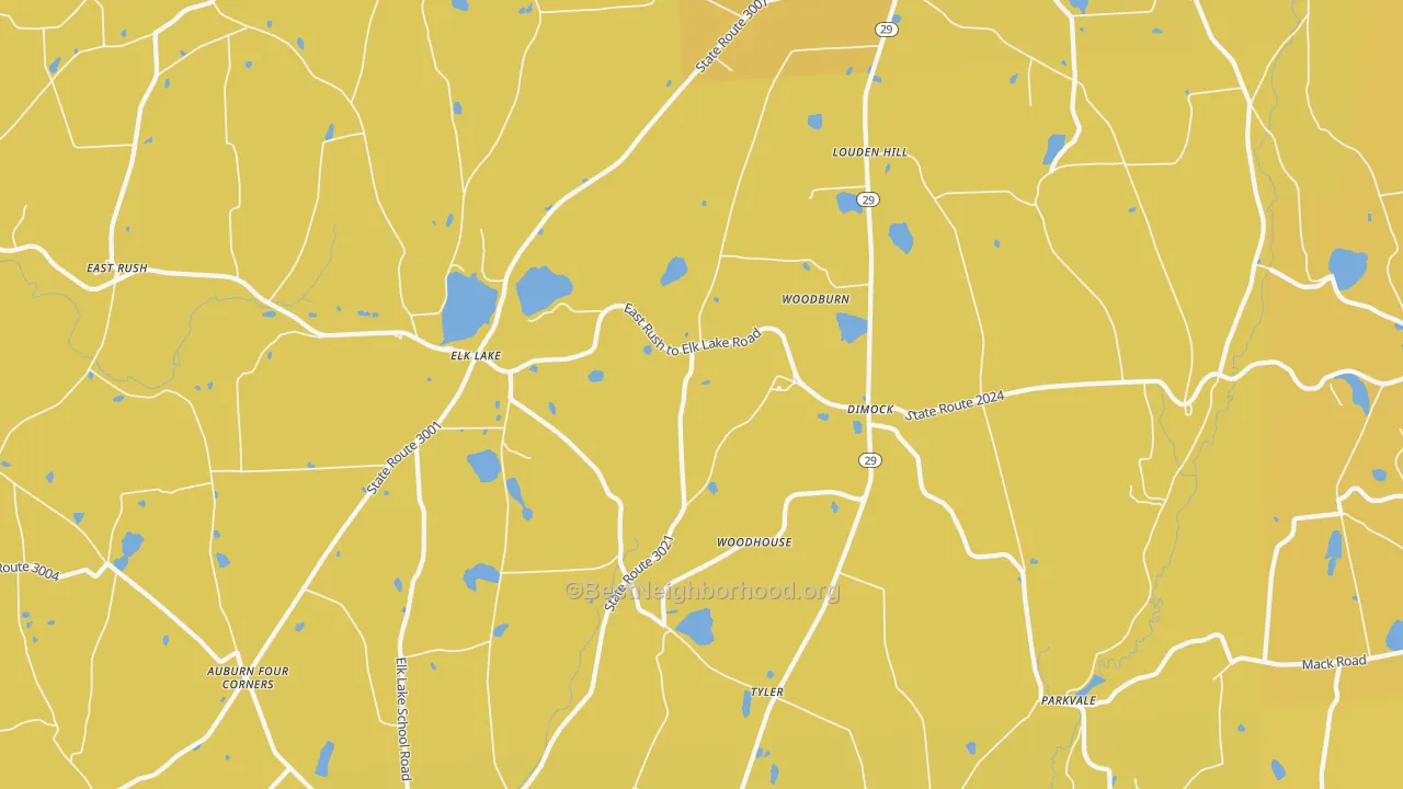 Map of the best neighborhoods in the Dimock area, with better matches in green and worse matches in red