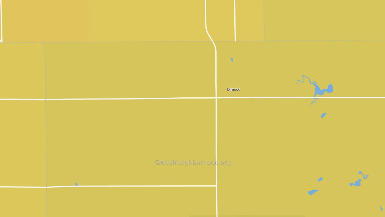 Map of the best neighborhoods in the Dimock area, with better matches in green and worse matches in red