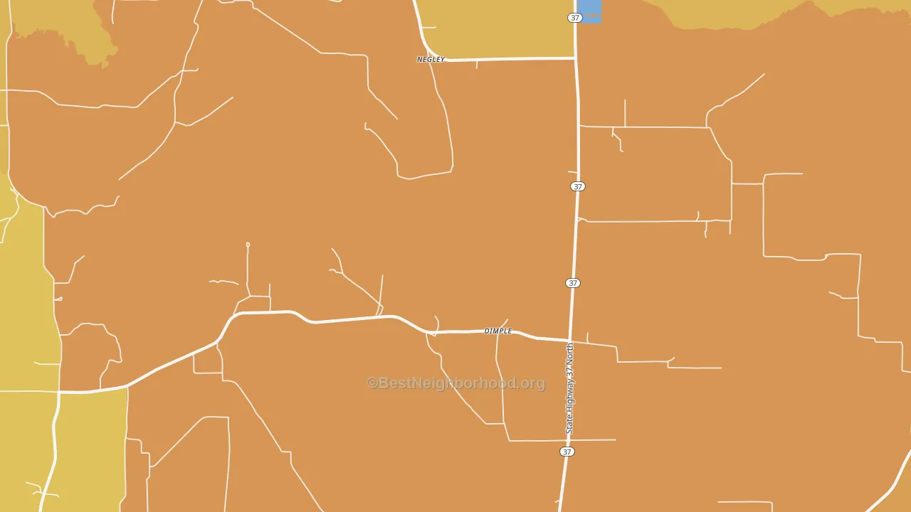 Map of the best neighborhoods in the Dimple area, with better matches in green and worse matches in red