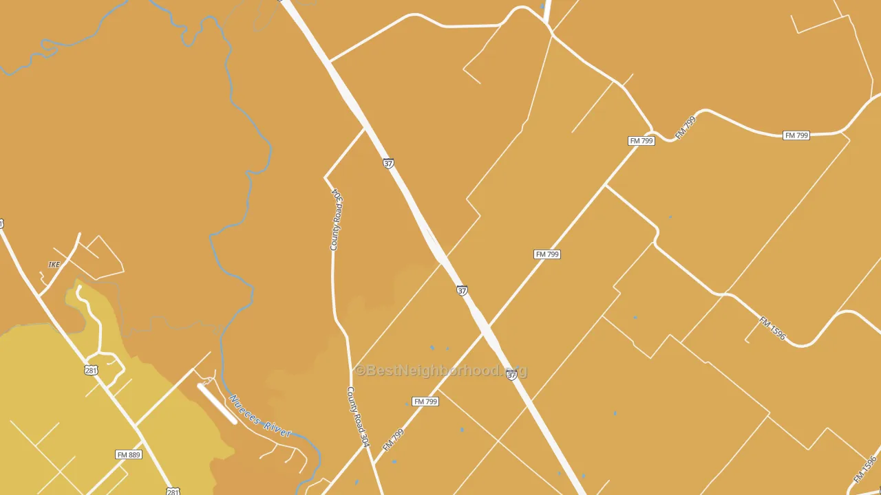 Map of the best neighborhoods in the Dinero area, with better matches in green and worse matches in red