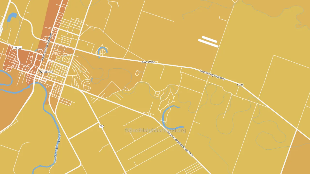 Map of the best neighborhoods in the Dinsmore area, with better matches in green and worse matches in red