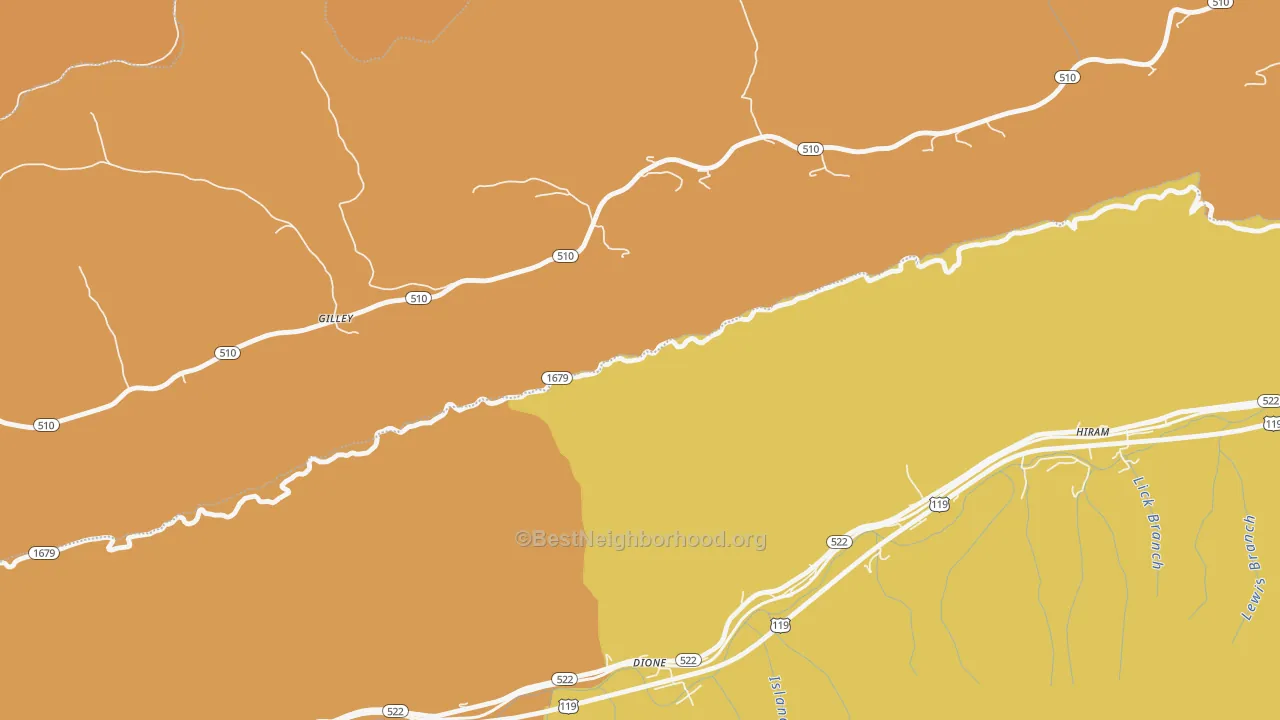 Map of the best neighborhoods in the Dione area, with better matches in green and worse matches in red