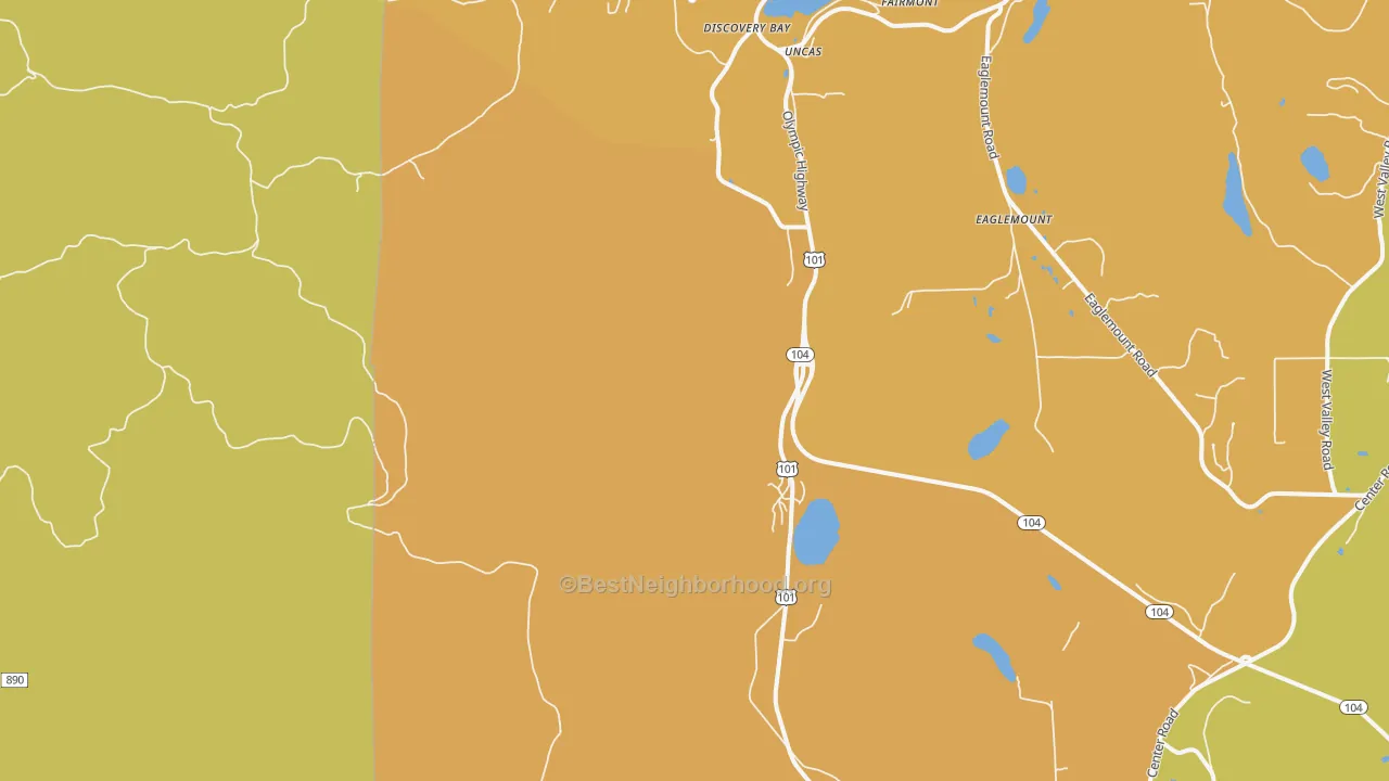 Map of the best neighborhoods in the Discovery Bay area, with better matches in green and worse matches in red