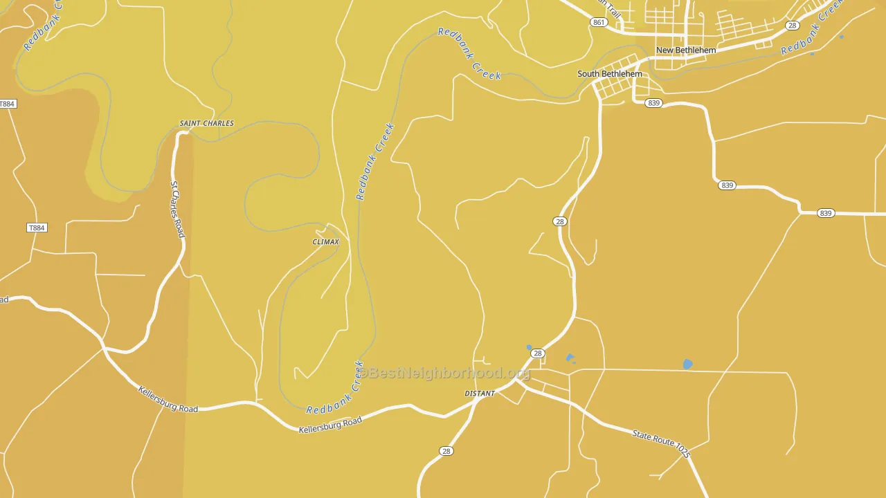 Map of the best neighborhoods in the Distant area, with better matches in green and worse matches in red