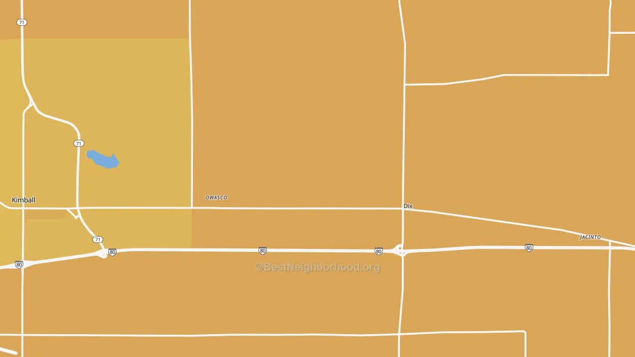 Map of the best neighborhoods in the Dix area, with better matches in green and worse matches in red