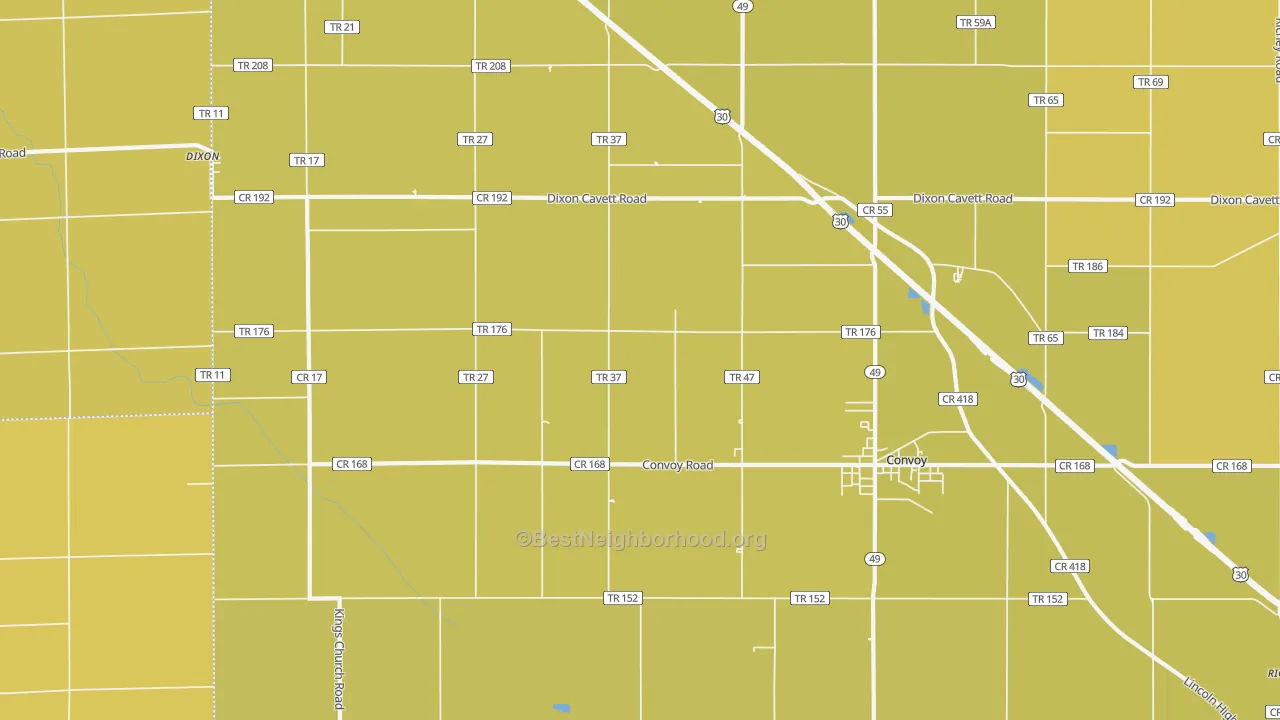 Map of the best neighborhoods in the Dixon area, with better matches in green and worse matches in red