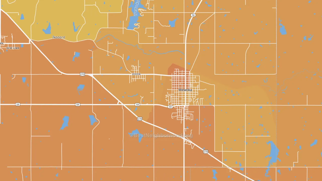 Map of the best neighborhoods in the Dixon area, with better matches in green and worse matches in red