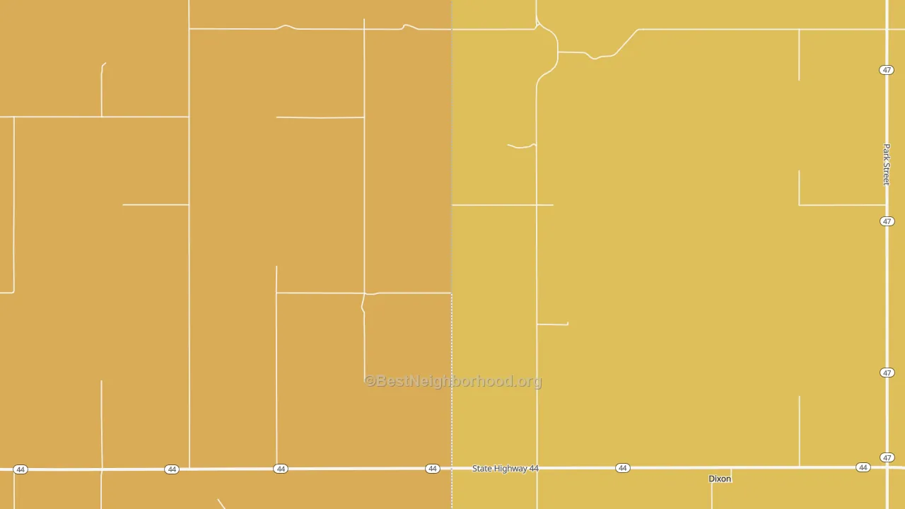 Map of the best neighborhoods in the Dixon area, with better matches in green and worse matches in red