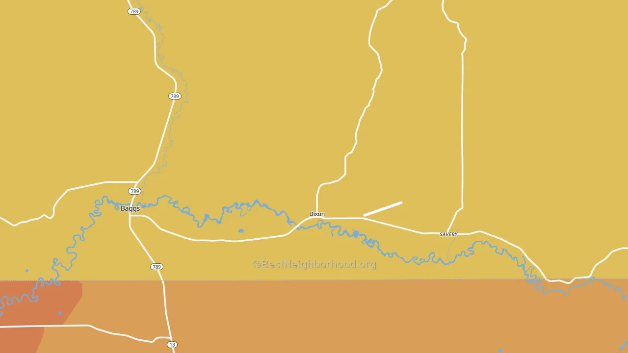 Map of the best neighborhoods in the Dixon area, with better matches in green and worse matches in red