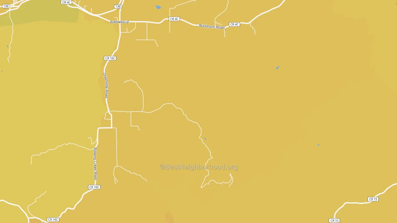 Map of the best neighborhoods in the Dixonville area, with better matches in green and worse matches in red