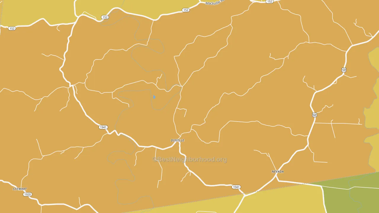 Map of the best neighborhoods in the Dixville area, with better matches in green and worse matches in red