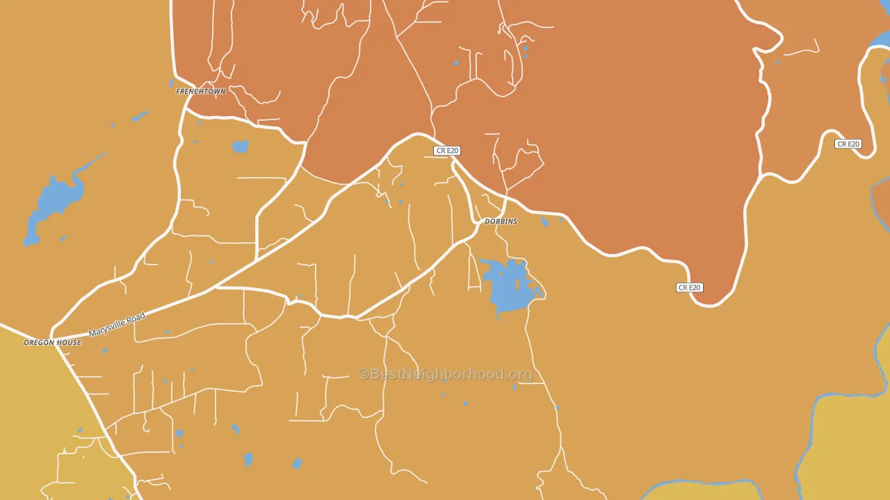 Map of the best neighborhoods in the Dobbins area, with better matches in green and worse matches in red